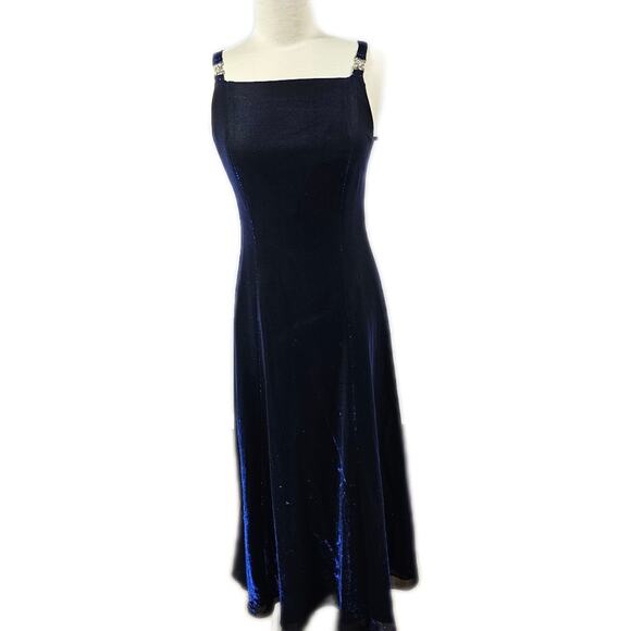 Betsy and Adam Sleeveless Blue/Black Metallic Acetate Gown Women's Size 10 - Picture 1 of 12